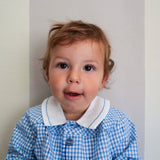 Grembiule LAB vichy bianco e blu collo a punta in cotone