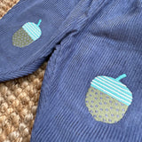 Pantalone velluto a coste blu ricamo ghiande 25BABCNI