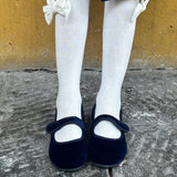 Scarpe ballerine in velluto blu con bottone 17351