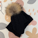 Cappello lana merino blu trecce con pompom Mi Lucero x LA NUVOLA LAB I25297