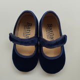 Scarpe ballerine in velluto blu con bottone 17351