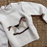 Maglione latte con cavallino a dondolo ricamato a mano La Mascot 541403188