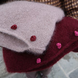 Maglione LAB donna mezza manica vinaccia con ricamo fuxia