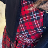 Red and blue tartan dress with smocking embroidery FCCM003VERR