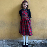 Red and blue tartan dress with smocking embroidery FCCM003VERR