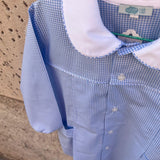 Grembiule LAB vichy bianco e azzurro collo tondo profilato in cotone