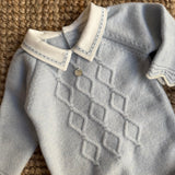 Tutina con colletto e lavorazione rombi celeste Dr Kid DK120