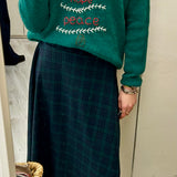 Maglione LAB donna verde ricamato a mano JOY HOPE PEACE