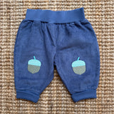 Pantalone velluto a coste blu ricamo ghiande 25BABCNI