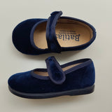 Scarpe ballerine in velluto blu con bottone 17351