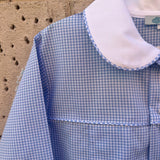 Grembiule LAB vichy bianco e azzurro collo tondo profilato in cotone