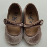 Scarpe ballerine in velluto tortora con bottone 17351