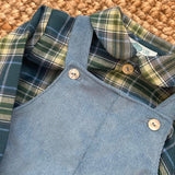 Completo LAB salopette in velluto avio con camicia a quadri