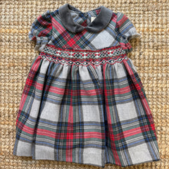 Abito newborn tartan con ricamo punto smock con coulotte Isi FCCI150VERR