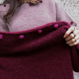 Maglione LAB donna mezza manica vinaccia con ricamo fuxia