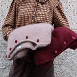 Maglione LAB donna mezza manica vinaccia con ricamo fuxia