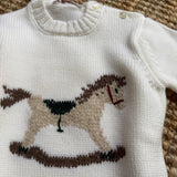 Maglione latte con cavallino a dondolo ricamato a mano La Mascot 541403188