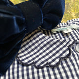 Camicetta LAB Clizia quadretto vichy blu e bianco con colletto petalo a manica lunga