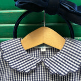 Camicetta LAB Clizia quadretto vichy blu e bianco con colletto petalo a manica lunga