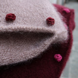 Maglione LAB donna mezza manica vinaccia con ricamo fuxia