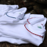 Body LAB newborn bianco con colletto tondo profilato in blu