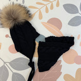 Cappello lana merino blu trecce con pompom Mi Lucero x LA NUVOLA LAB I25297