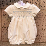 Pagliaccetto battesimale newborn in flanella burro ricamo punto smock azzurro F25I134TUNN