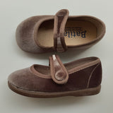 Scarpe ballerine in velluto tortora con bottone 17351