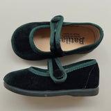 Scarpe ballerine in velluto verde con bottone 17351