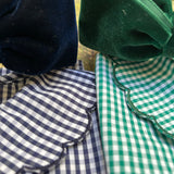 Camicetta LAB Clizia quadretto vichy blu e bianco con colletto petalo a manica lunga