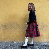 Red and blue tartan dress with smocking embroidery FCCM003VERR
