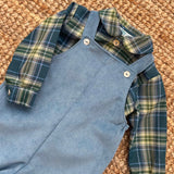 Completo LAB salopette in velluto avio con camicia a quadri