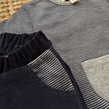 Completo spezzato newborn blu e grigio righine Tiny Soul TS707 TS706