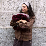 Maglione LAB donna mezza manica vinaccia con ricamo fuxia