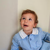 Grembiule LAB vichy bianco e blu collo a punta in cotone