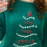 Maglione LAB donna verde ricamato a mano JOY HOPE PEACE