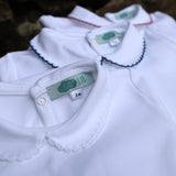 Body LAB newborn bianco con colletto tondo profilato in blu