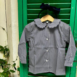 Camicetta LAB Clizia quadretto vichy blu e bianco con colletto petalo a manica lunga