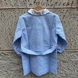 Grembiule LAB vichy bianco e azzurro collo tondo profilato in cotone