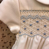 Pagliaccetto battesimale newborn in flanella burro ricamo punto smock azzurro F25I134TUNN