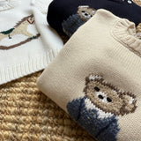 Maglione burro con orso ricamato a mano La Mascot 542102608