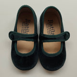 Scarpe ballerine in velluto verde con bottone 17351