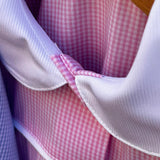 Grembiule LAB vichy bianco e azzurro collo tondo in cotone