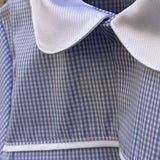 Grembiule LAB vichy bianco e azzurro collo tondo in cotone