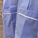 Grembiule LAB vichy bianco e azzurro collo tondo in cotone