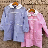 Grembiule LAB vichy bianco e azzurro collo tondo in cotone