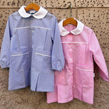 Grembiule LAB vichy bianco e azzurro collo tondo in cotone