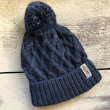 Cappello in pura lana merinos blu lavorazione trecce con pom pom Aliap 7072
