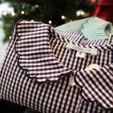 Camicetta LAB Clizia quadretto vichy blu e bianco con colletto petalo a manica lunga