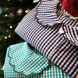 Camicetta LAB Clizia quadretto vichy blu e bianco con colletto petalo a manica lunga